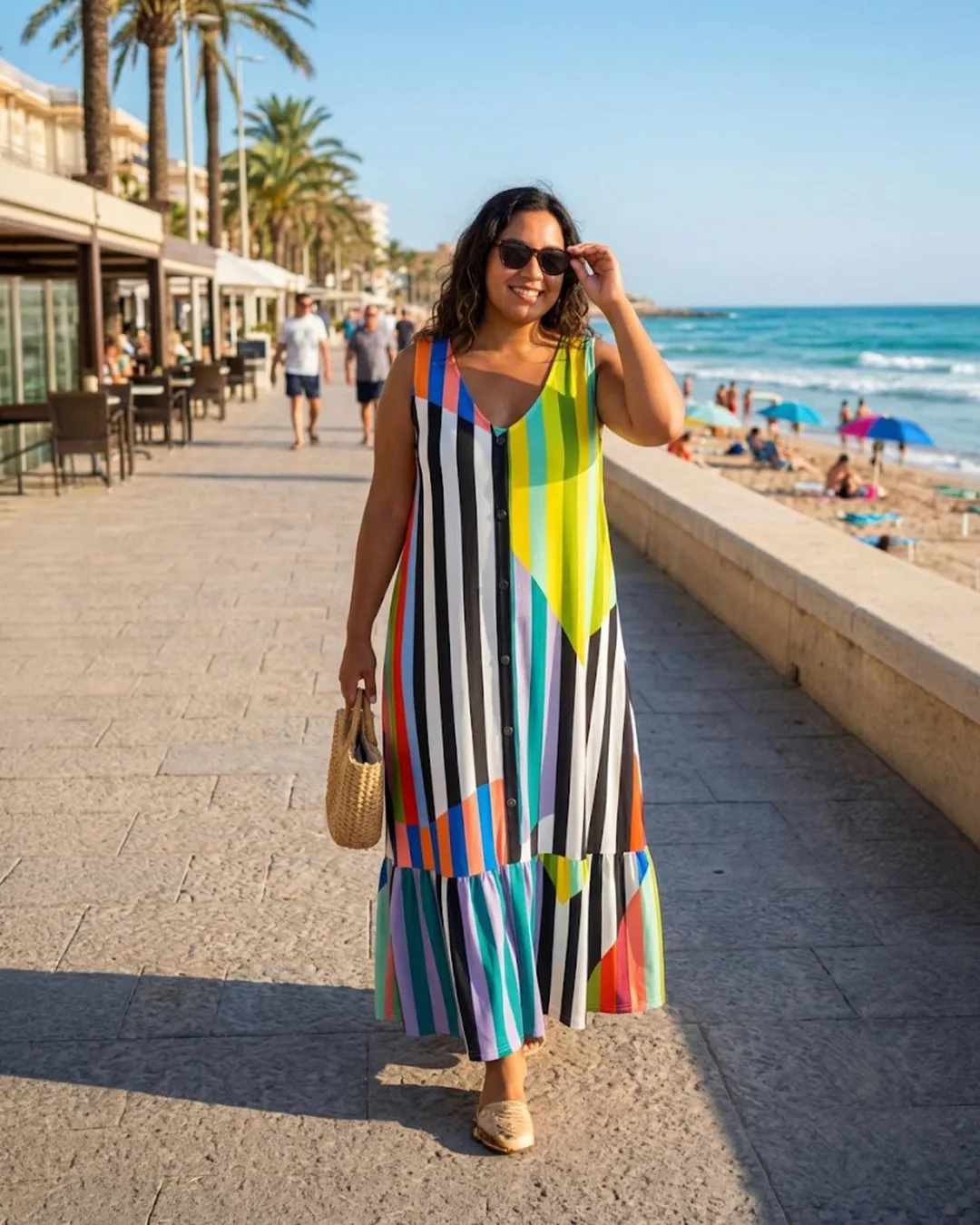 Vestido largo de rayas multicolor en talla grande